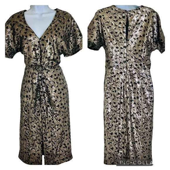 Harlyn Sequin Cocktail Dress Short Sleeves Front‎ Slit Size S - Picture 1 of 12